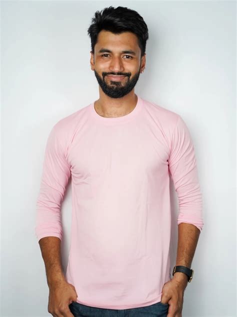 Pink Crew Neck Full Sleeves T-Shirts (Men) - The Dot Company