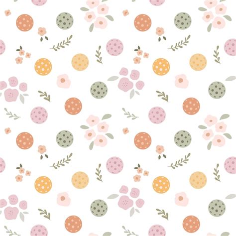 Floral pickle ball seamless pattern with balls flowers vector summer ...