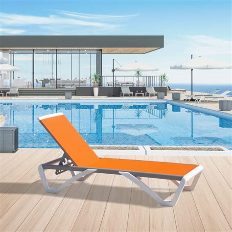 Amazon.com : Domi Pool Lounge Chair Aluminum Adjustable Outdoor Chaise Lounge,All Weather ...