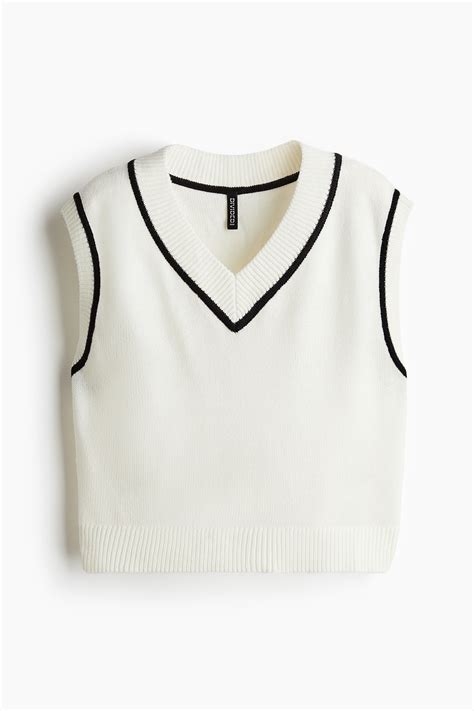 V-neck Sweater Vest - White - Ladies | H&M US