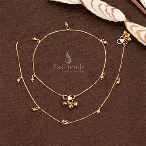 Micro Gold Plated Traditional Hanging Ball Anklet Set - Sasitrends