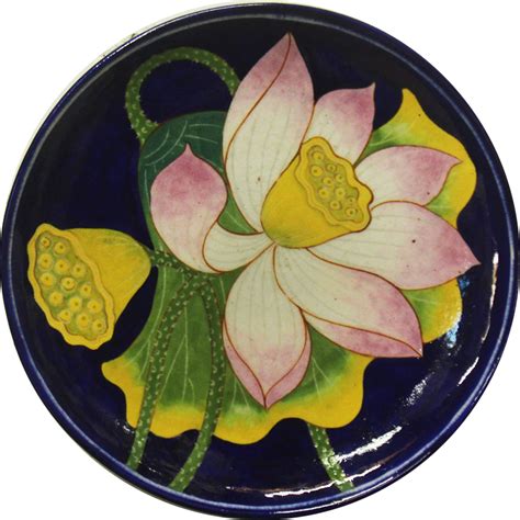Buy Hand-painted Lotus Plate On Blue Pottery