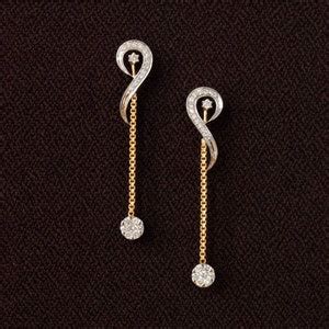 Buy Long Dangling Diamond and Chain Earrings, 14K Solid Gold Cluster ...