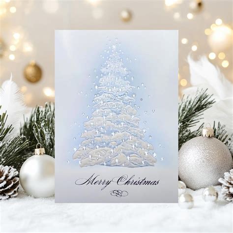Luxury Embossed Christmas Card With White Snowy Tree - Elegant Folded ...