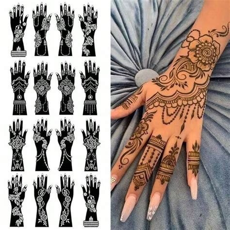 12 Sheets Henna Tattoo Stencil Stickers, Reusable Henna Tattoo ...