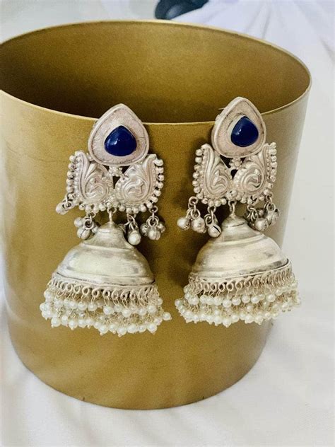 Buy Oxidised Blue Stone With Ghungroo Earrings Online - Ishhaara