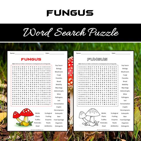 Fungus Word Search Puzzle Worksheet PDF – PrintableBazaar