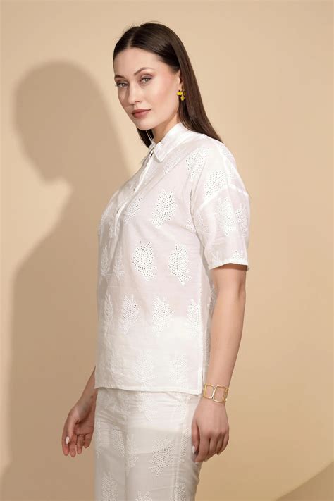 White Embroidered Cotton Shirt Top – Global Republic