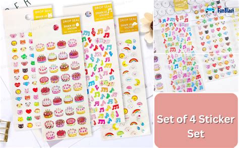 FunBlast Kawaii Stickers Set – Set of 4 Stickers for Kids, 3D Sticker ...