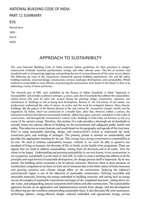 1859 NBC Summary - NATIONAL BUILDING CODE OF INDIA PART 11 SUMMARY EVS ...