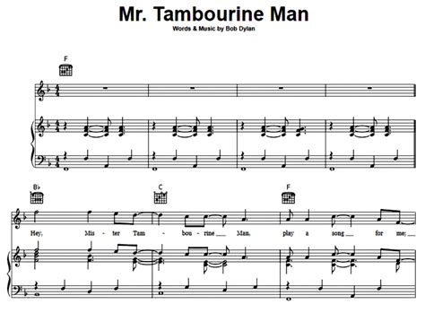 Bob Dylan - Mr Tambourine Man Free Sheet Music PDF for Piano | The ...