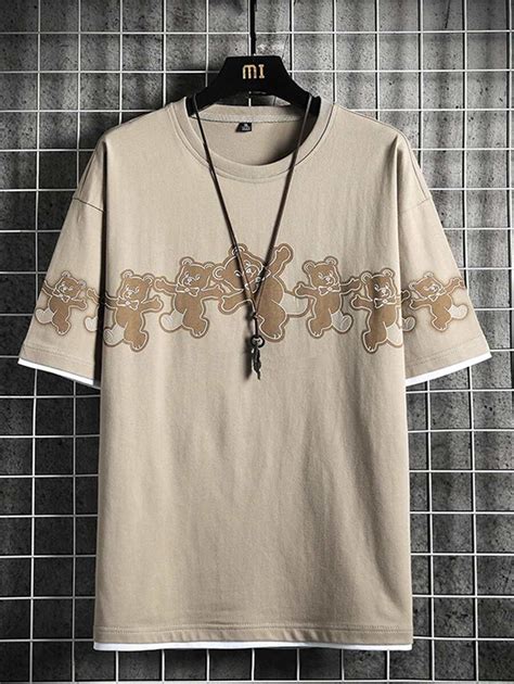 Manfinity Men Bear Print Drop Shoulder 2 In 1 Tee | SHEIN USA