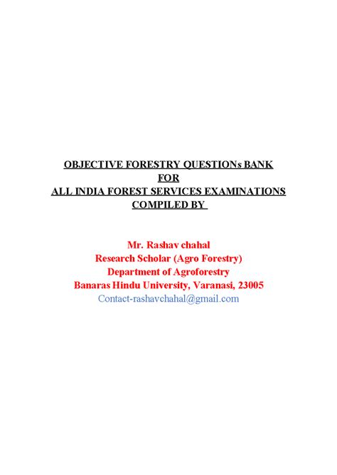 All India Forest Services Exam Objective Forestry Questions Bank - Studocu