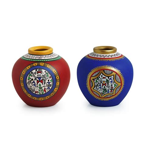 Combo Of Terracotta Handpainted Vases – ExclusiveLane