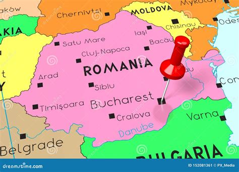 Romania, Bucharest - Capital City, Pinned on Political Map Stock ...