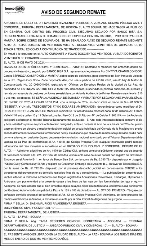 Banco BISA | Avisos de Remate