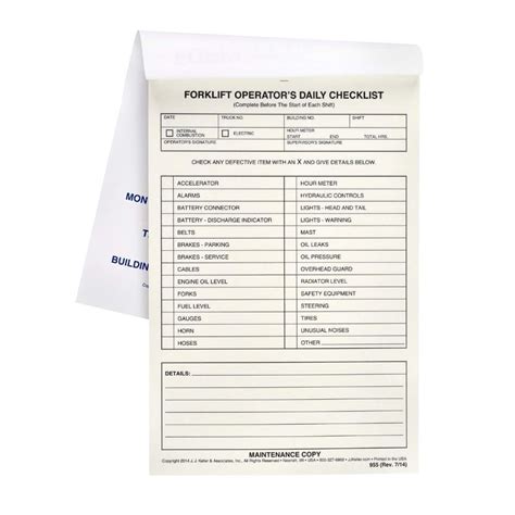 Buy Forklift Operator Daily Checklist 10-pk. - Book Format, 2-Ply ...