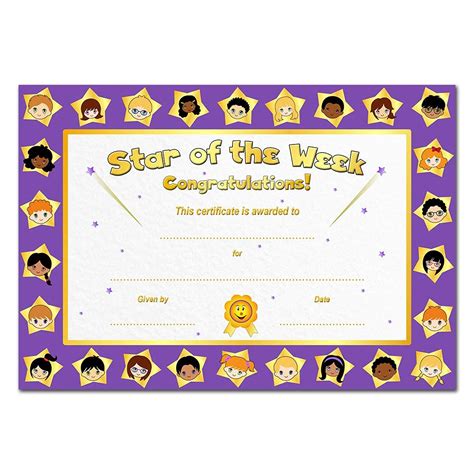 Star Of The Week Certificate For Kids Congratulation Award Pack ...