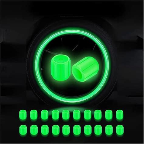 Green Luminous Wheels Tire Valve Stem - Glow at Night, Air Caps Cover ...