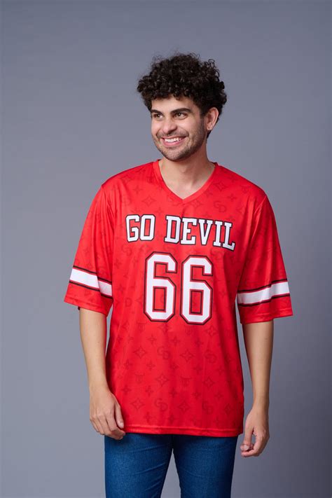 Go Devil 66 (In White) Printed Red Oversized T-Shirt for Men by Go Devil