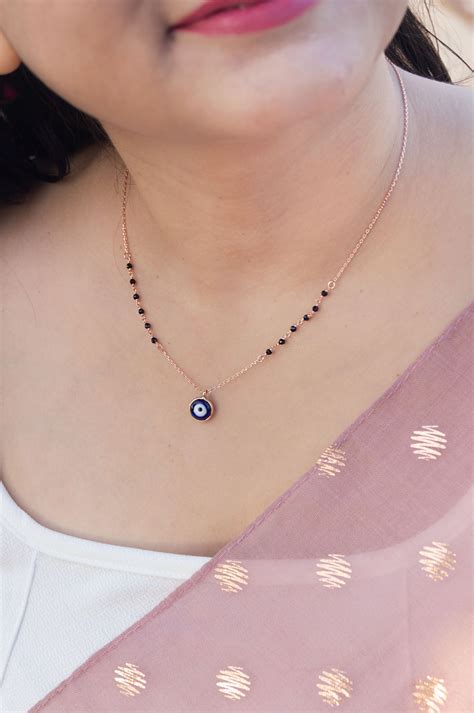 Stylish Evil Eye Rose Gold Plated Sterling Silver Mangalsutra Necklace ...