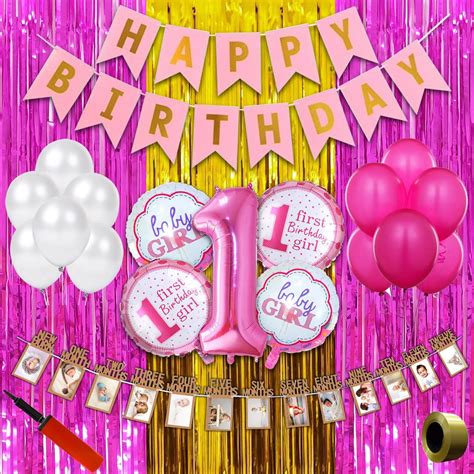 Party Propz 1st Birthday Decoration for Girls - Pink Happy Birthday ...