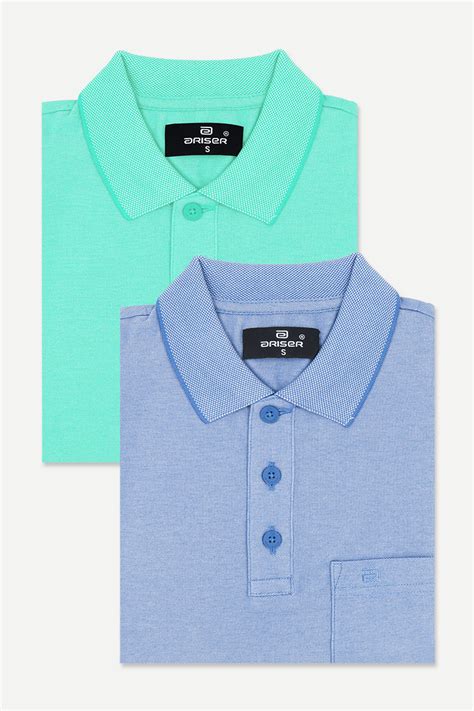 Golf Polo - Turquoise Green and Pastel Blue T-Shirts Pack Of 2 Combo F