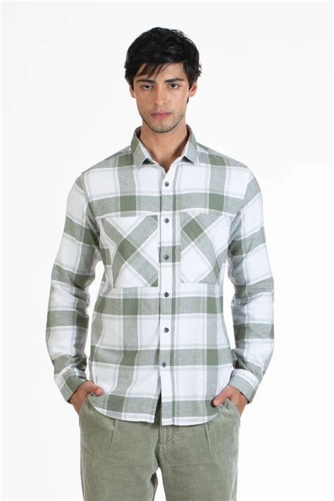 Buy white & black brushed twill flannel checked shirt