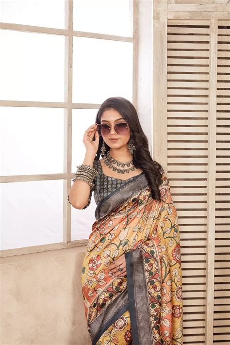 Pastel Yellow Kalamkari diya saree