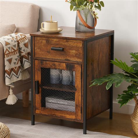 Buy USIKEY Modern Night Stand, End Side Table with Drawer & Mesh Door ...