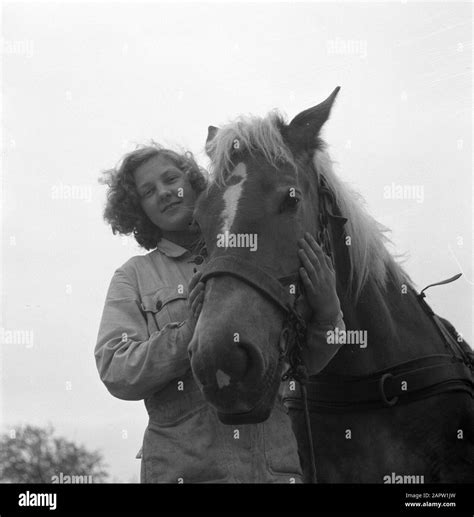 Young woman horse in farm Black and White Stock Photos & Images - Alamy