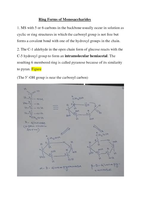 Ring Form Of Carbohydrates - Biochemistry - Studocu