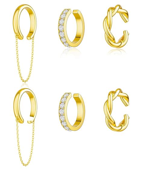 3 Pairs Ear Cuffs Without Piercing, Gold Clip On Earrings for Non ...