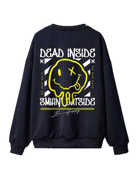 XYZ Studio Women's Long Sleeve Cartoon Face Print Sweatshirt With Round ...