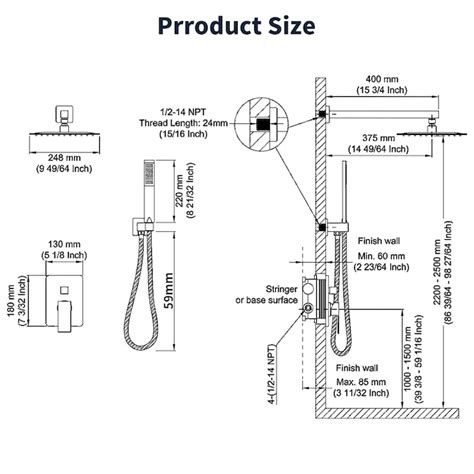 AAZJ Shower systems Black 10-in Waterfall Shower Faucet Bar System with ...