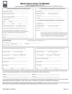 Whole Used Or Scrap Tire Manifest. Whole Used Or Scrap Tire Manifest ...