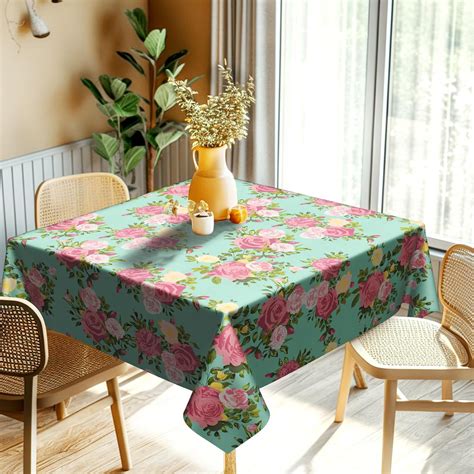 Amazon.com: Kwlegh Summer Pink Rose Square Tablecloths Spring Floral ...