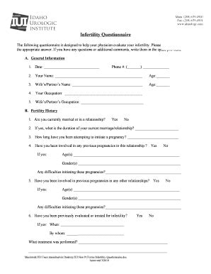 Infertility Questionnaire - Idaho Urologic Institute - Fill and Sign ...