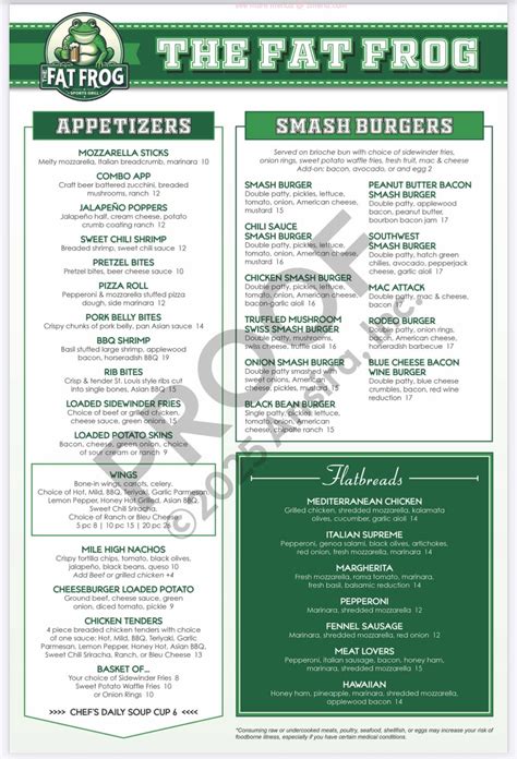 Online Menu of The Fat Frog Restaurant, Prescott, Arizona, 86301 - Zmenu