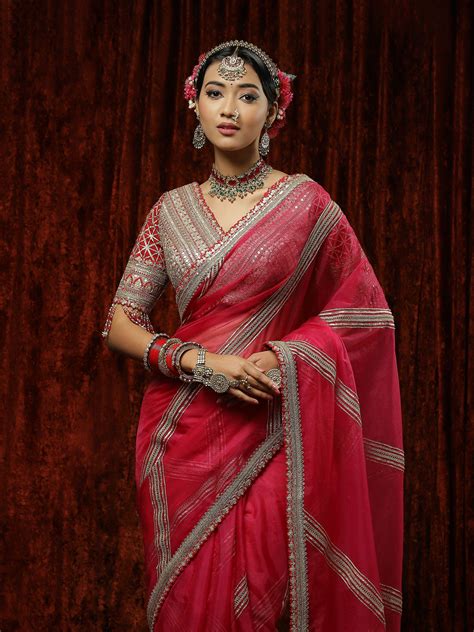 Rani & Red Organza Gota Leheriya Saree & Blouse Set – AGASHE