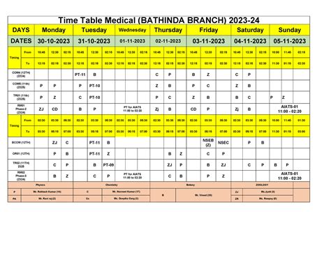 TIME Table Medical-29-10-2023 - From 10:45 12:30 02:15 10:45 12:30 02: ...