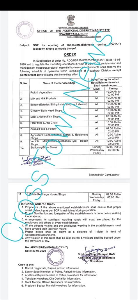 ADC Nowshera (Rajouri) issues SOP for opening of Shops