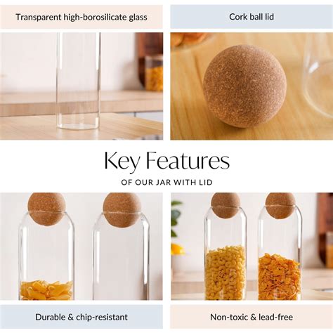 Set of 2 Slim Glass Jars with Cork Lids 1300ml Online - Premium Jar ...