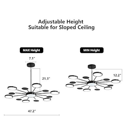 Buy Kaiyuan Black Chandelier Light Fixture, Modern LED Chandelier with ...