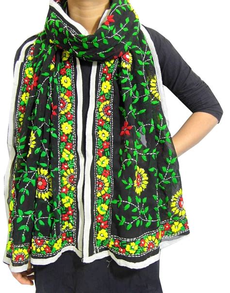 Buy GiftPiper Georgette Phulkari Stole -Black 1 at Amazon.in