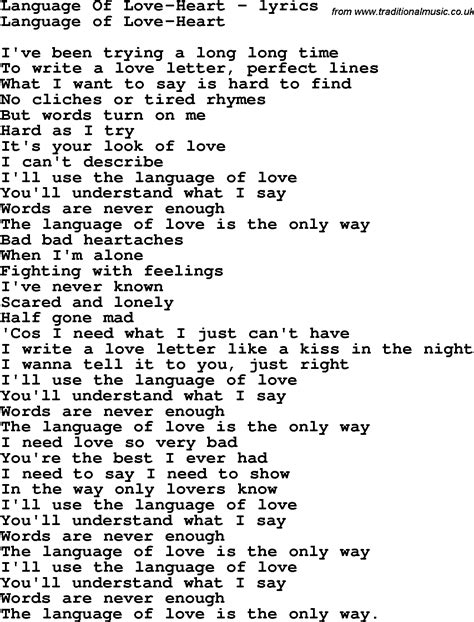 Love Song Lyrics for:Language Of Love-Heart