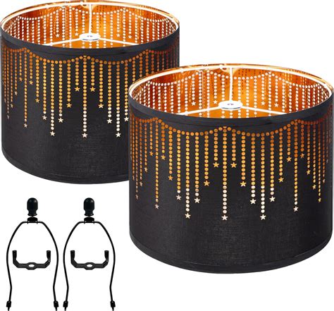 Duoerwo Black Decorative Large Lampshades Set of 2 Fabric Shades,Drum ...