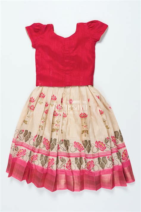 Nesavu toddler girl pattu pavadai floral motif skirt raw silk blouse ...