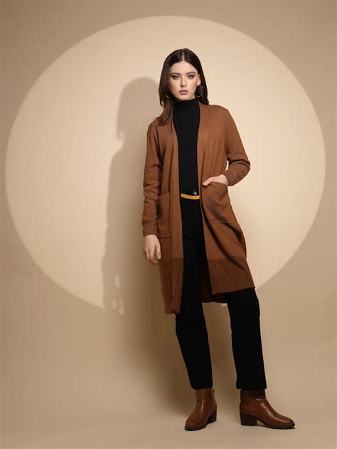 Solid Brown Knitted Winter Shrug