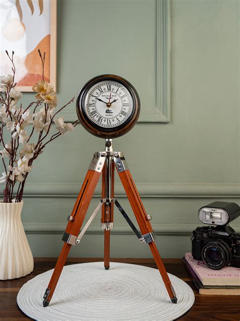 Handmade Wooden Table Clock with Adjustable Tripod Stand Heavy Quality ...